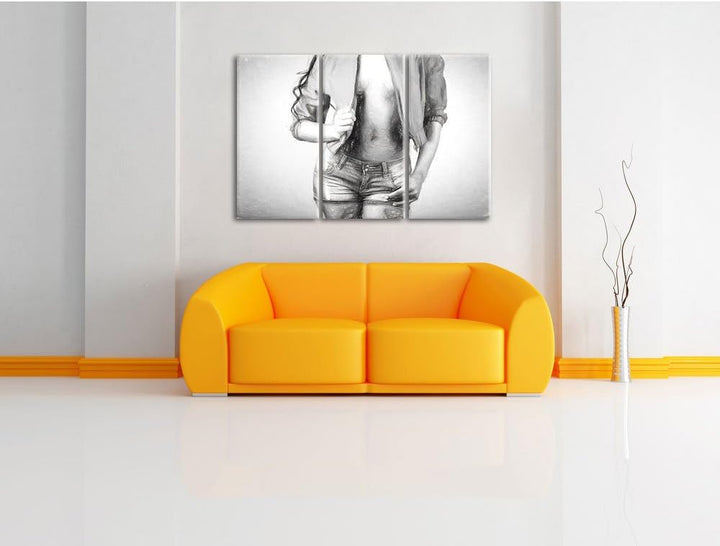 Pixxprint Sexy Woman als Leinwandbild/Grösse: 3 Teilig (120x80 cm) cm/Wandbild/Kunstdruck/fertig bes