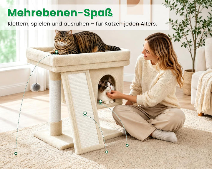 Kratzbaum klein für grosse Katzen XXL - 60cm hoch, Katzenbaum mit extra grosser Plattform (40x50cm)