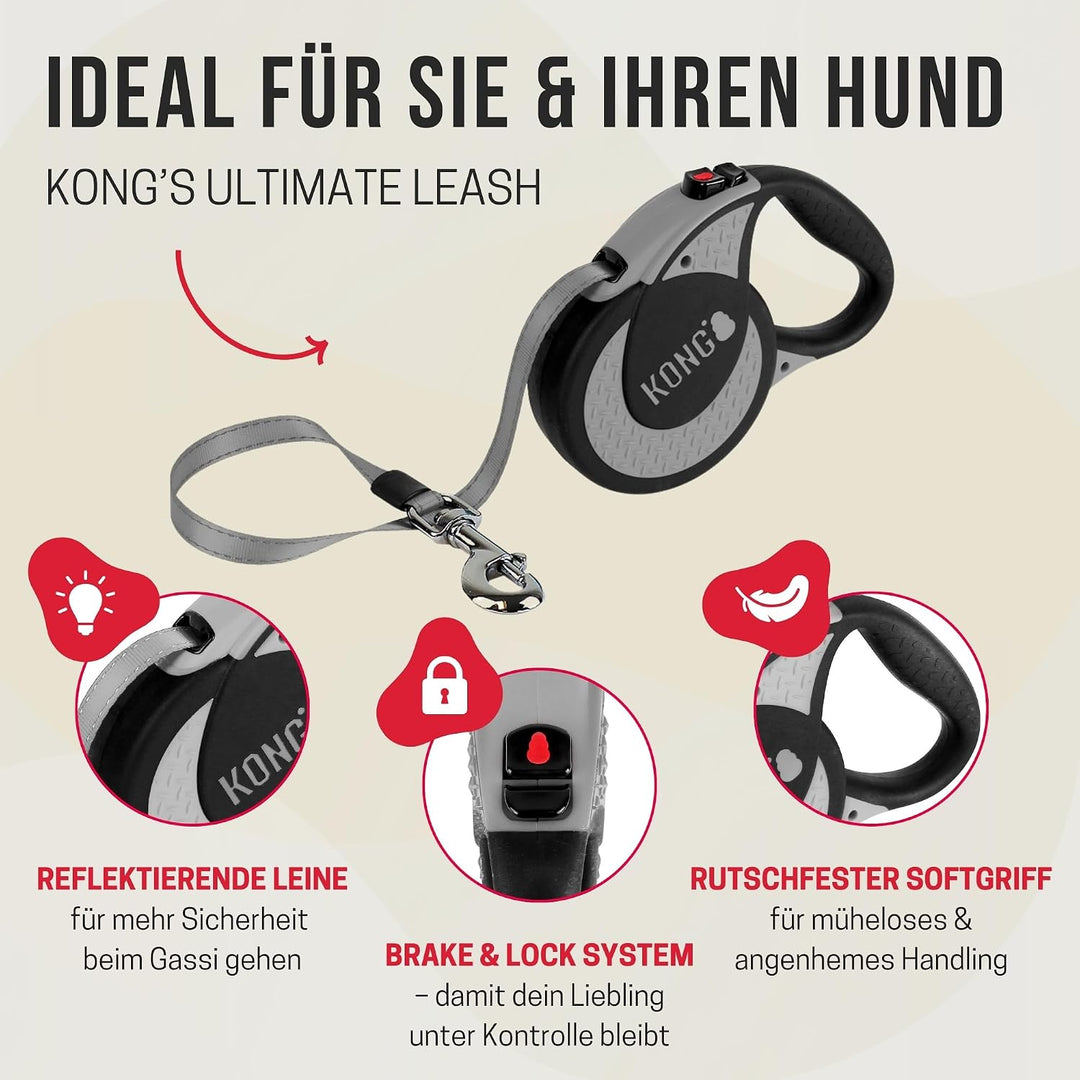 KONG ausrollbare Hundeleine in 5m Länge I Für sehr grosse &amp; Starke Hunde bis 70kg I Grösse XL I Hoch