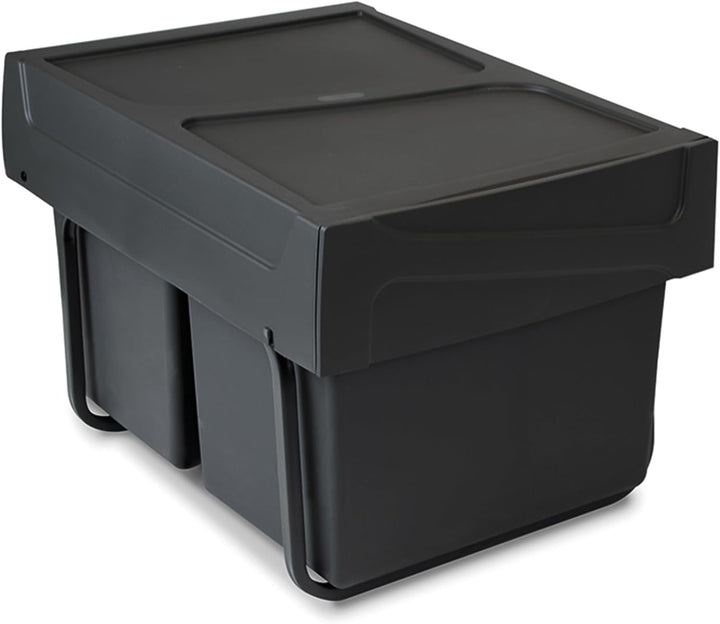 Emuca - Recyclingbehälter für Küche, 2 x 15 L, Bodenbefestigung und Handauszug, Kunststoff, Schwartz