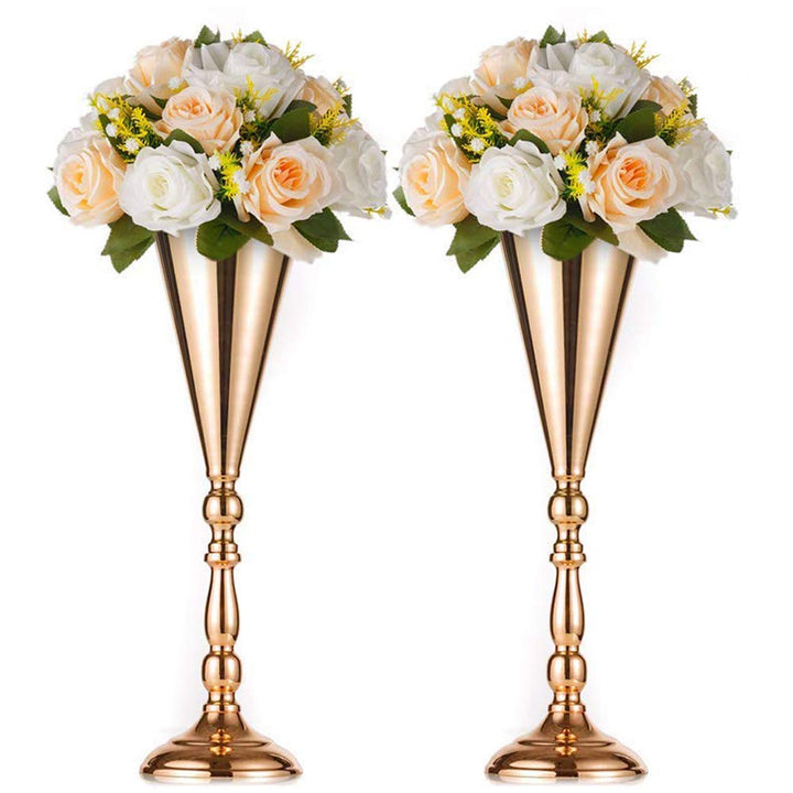 NUPTIO Gold Vase für Hochzeit Tischdeko: 2 Stück 42cm Hohe Blume Trompete Vasen Metall Tische Mittel
