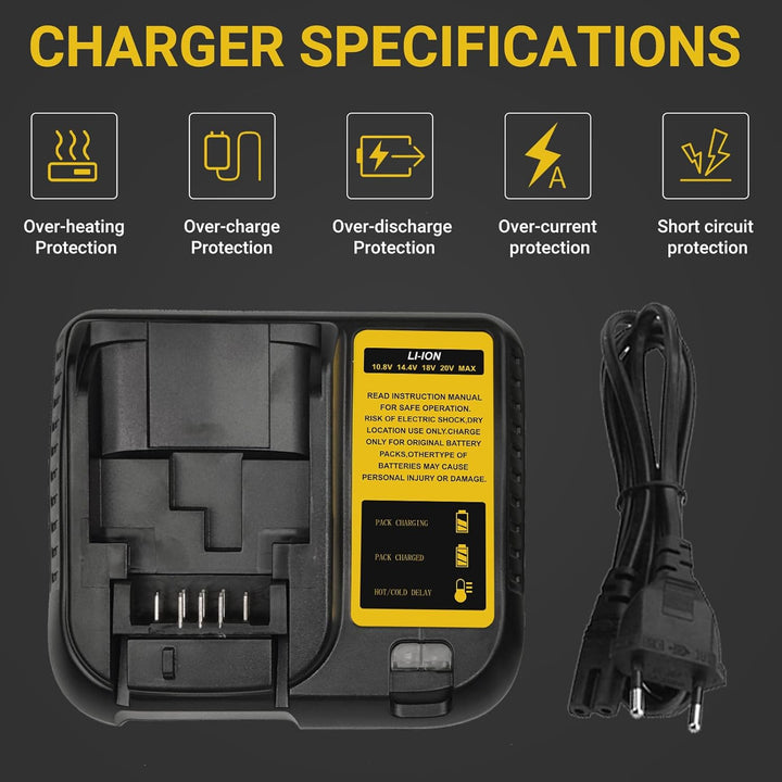 DCB107 Ersatz für Dewalt Akkuladegerät 10,8~20V 3A mit LED-Anzeige Ladegerät