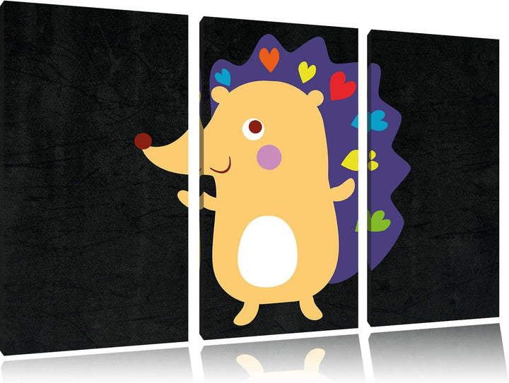 Pixxprint Niedlicher Igel schwarz 3-Teiler Leinwandbild 120x80 Bild auf Leinwand