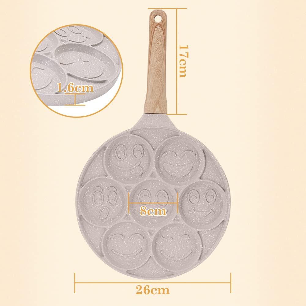 Pancake Pfanne Induktion, Antihaft Pancake Maker 7 Löcher mit Smiley-Gesichtern Spiegelei-Pfanne, zu