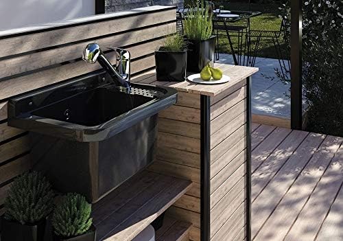 VBChome Ausgussbecken 50 x 34 x 21 cm Schwarz Seifenspender Spülbecken Waschtrog mit Überlauf Waschb