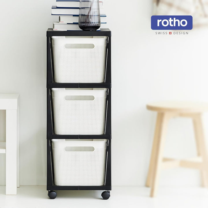 Rotho Brisen Rollcontainer mit 3 Schubladen, 3 x 16 l (36,6 x 30 x 77 cm) Weiss, Weiss