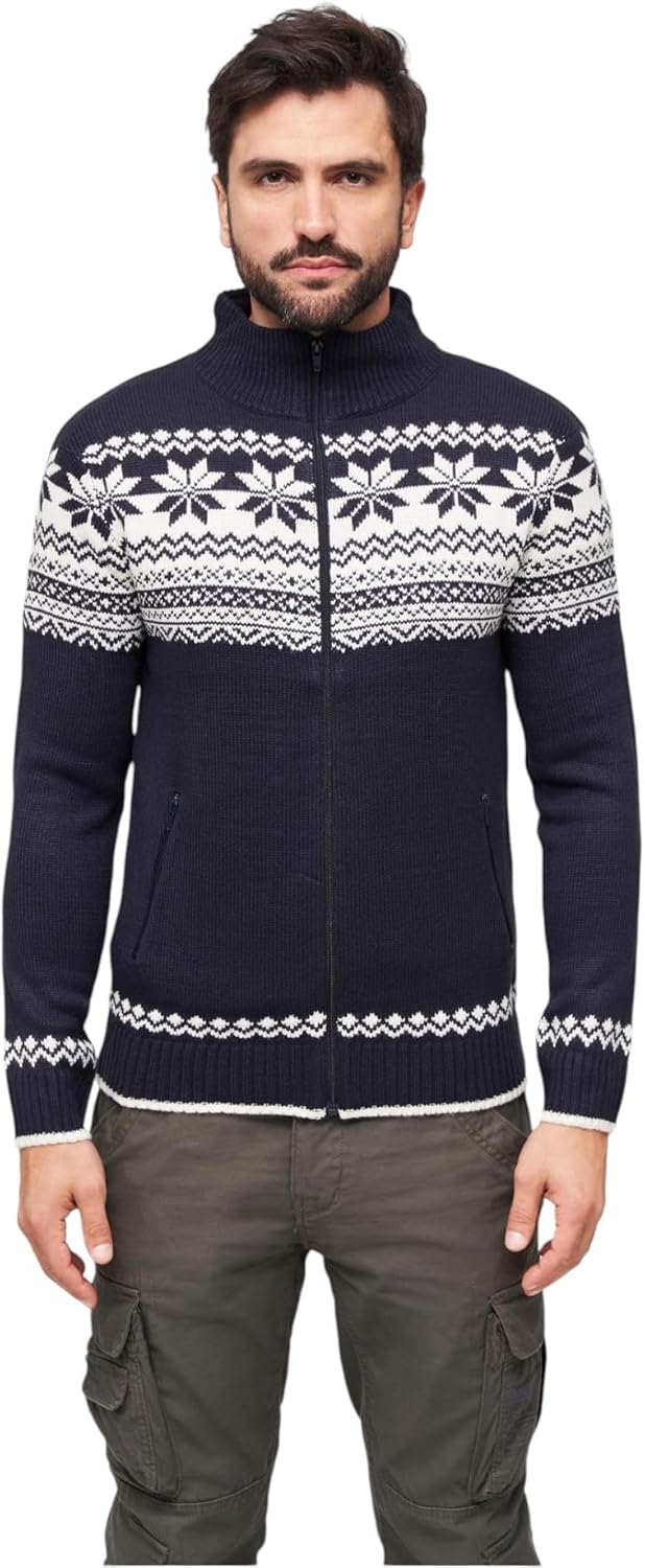 Brandit Herren Cardigan Norweger Strickjacke, Blau