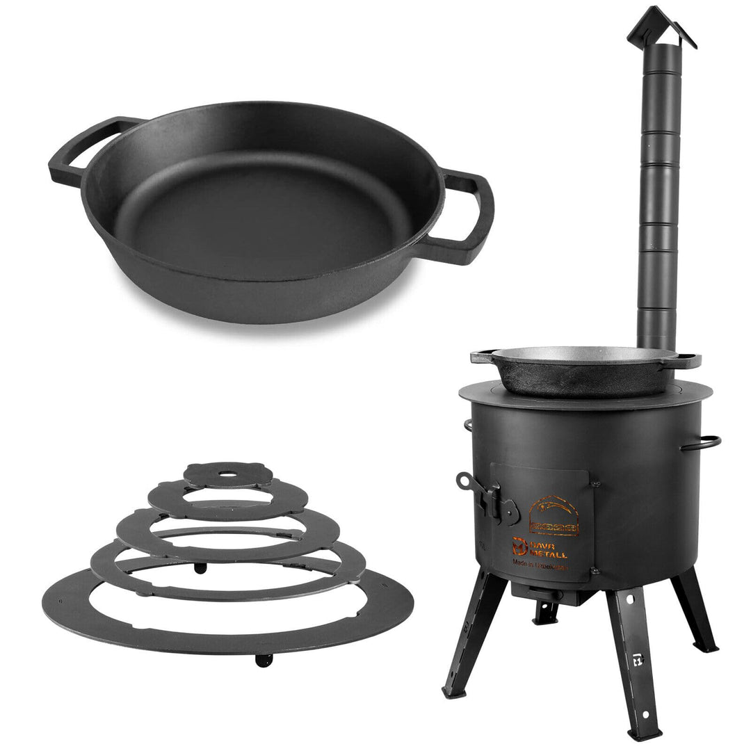 Ø44cm Uchag 2mm stahl Utschak mit Adapter-Ringe Abzugsrohr Ø36cm Gusseisenpfanne Bräter Schmortopf z