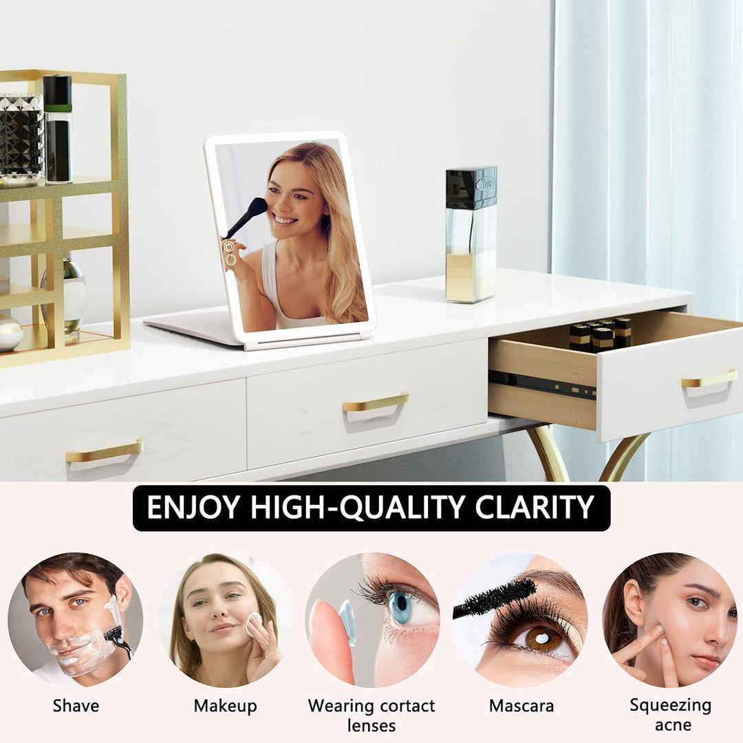 WEILY Schminkspiegel mit Beleuchtung, Kosmetikspiegel DREI Farben Einstellbarer Led Kosmetikspiegel,