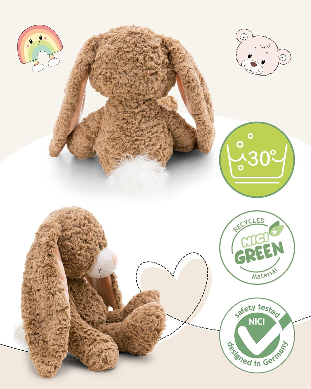 NICI Kuscheltier Hase Lopino 25cm - braun - Weiches Plüschtier – niedliches Stofftier zum Kuscheln &amp;