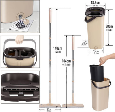 Masthome Wischmopp Set mit Eimer,2 In 1 Putzeimer mit Wischer Wischmopp mit Auswringfunktion, 6 Wisc