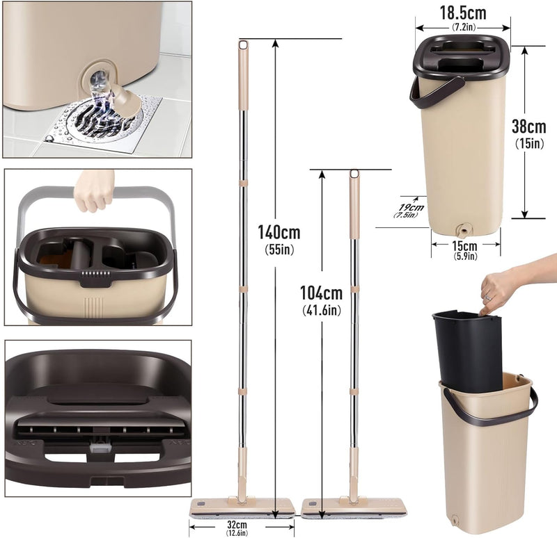 Masthome Wischmopp Set mit Eimer,2 In 1 Putzeimer mit Wischer Wischmopp mit Auswringfunktion, 6 Wisc