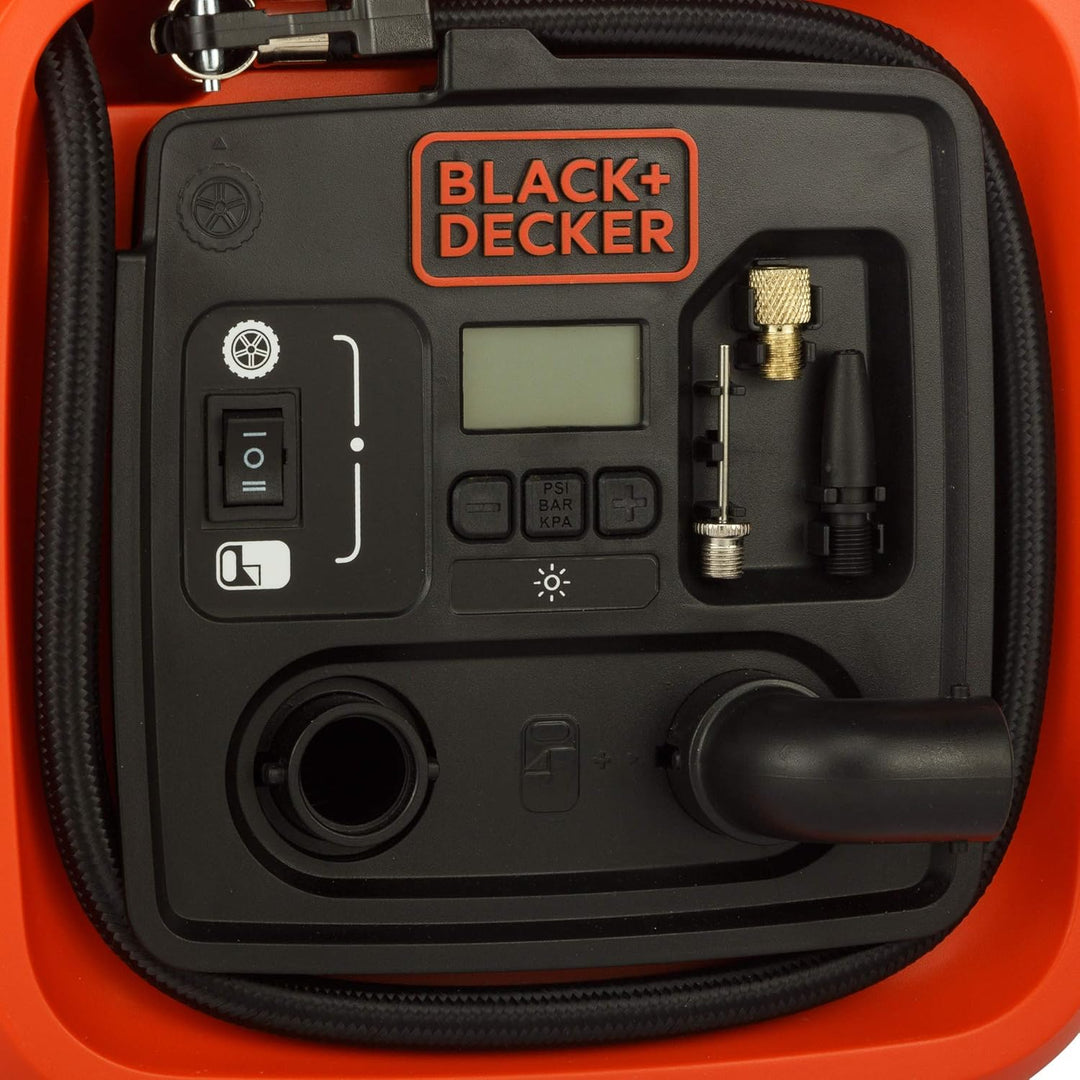 Black+Decker 11.0 Bar/12V-Kompressor/ Luftpumpe (160PSI, für Reifen, Bälle, Rollstühle, Etc., mit 2