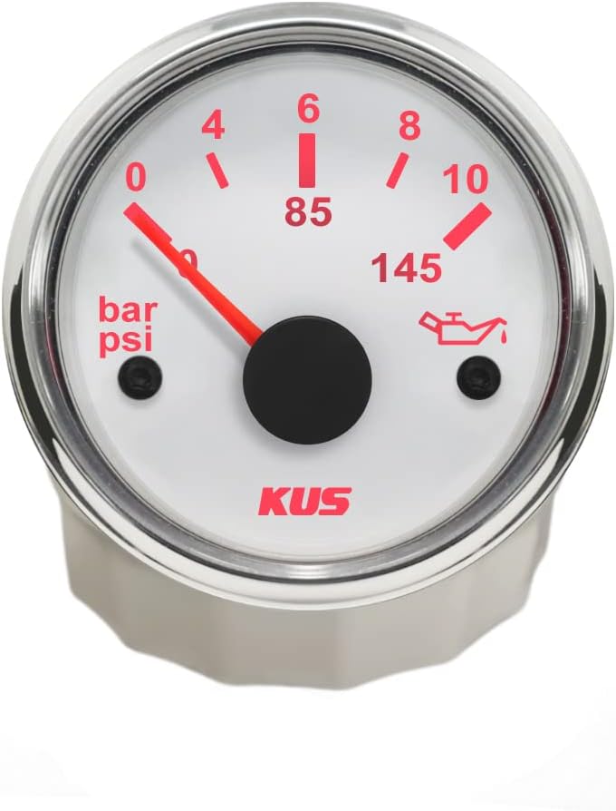KUS Warranted Oil Kraftstoff Manometer Meter 0-10Bar 0-145PSI Mit Hintergrundbeleuchtung 12V / 24V 5