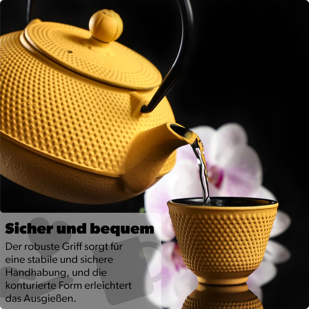 KADAX Japanische Teekanne, 850ml Gusseiserner Kessel, ⌀15cm Kanne mit Netzfilter und robustem Griff,