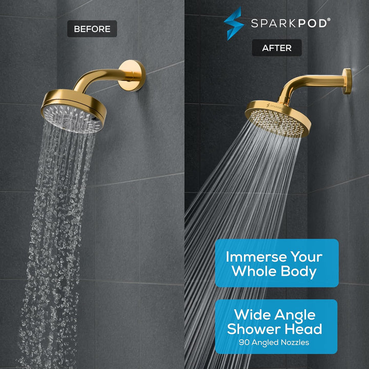 SparkPod Fixed Shower Head - High Pressure Rain - Luxury Modern Look - Easy Tool Free Installation -