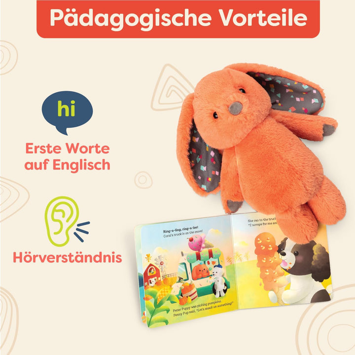 B. toys Kuscheltier Hase mit Bilderbuch – Superweich mit langen Ohren – Plüschtier orange, Baby und