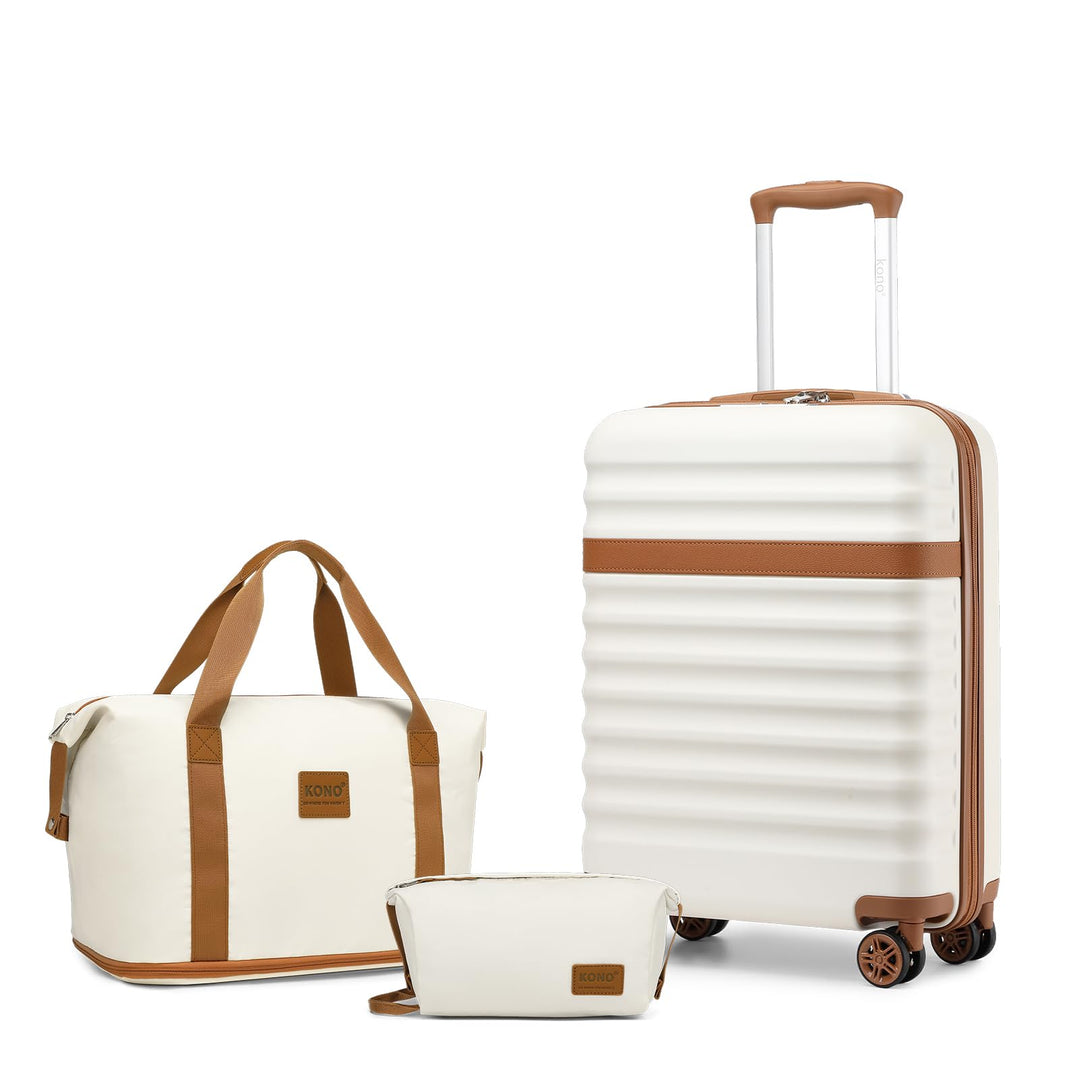 KONO Handgepäck Koffer Set 3tlg Leicht mit Ryanair Erweiterbare Reisetasche | 55x40x20cm Kabinentrol