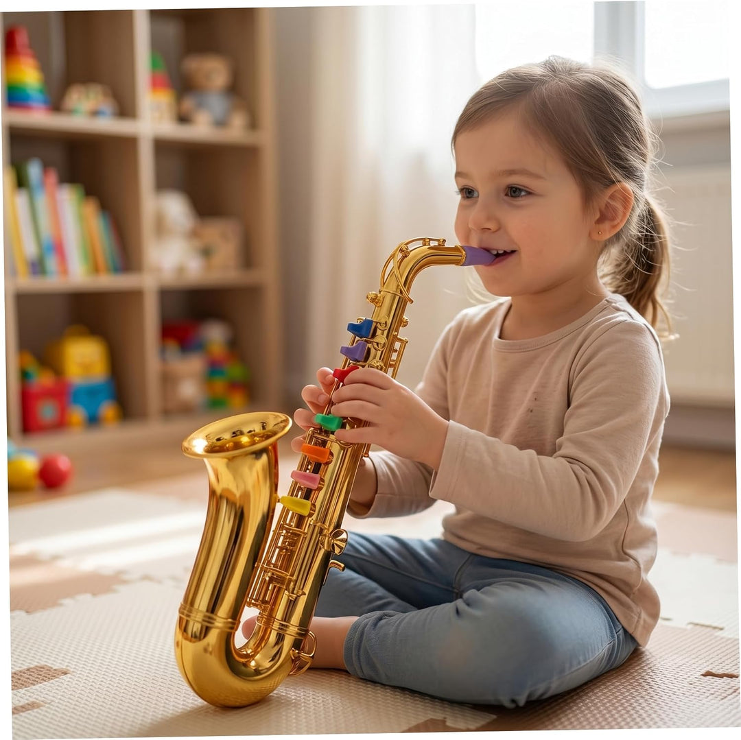 Spielzeugsaxophon, Musikinstrumente für Kinder mit farbcodierten Tasten, Saxophon für Kinder, Lernsp