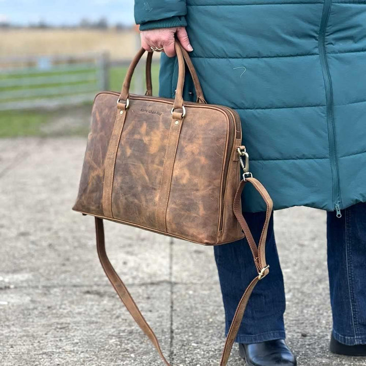 More Than Hip Hazel Laptoptasche 15,6 Zoll - Damen Arbeitstasche aus Vintage Öko Leder Aktentasche f