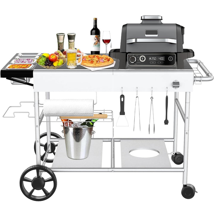 GFTIME 128 x 64 x 78cm Grillwagen Servierwagen für Weber Q Serie, Ninja Woodfire, Pizzaofen, Tischgr