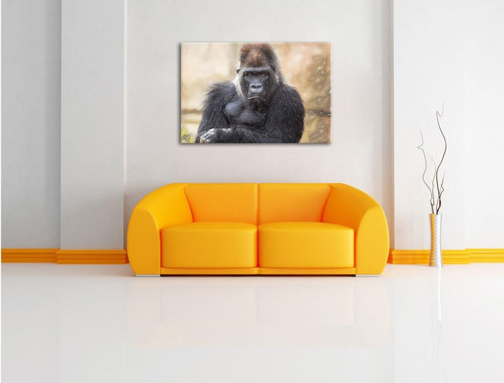 Pixxprint gelangweilter Gorilla als Leinwandbild/Grösse: 100x70 / Wandbild/Kunstdruck/fertig bespann