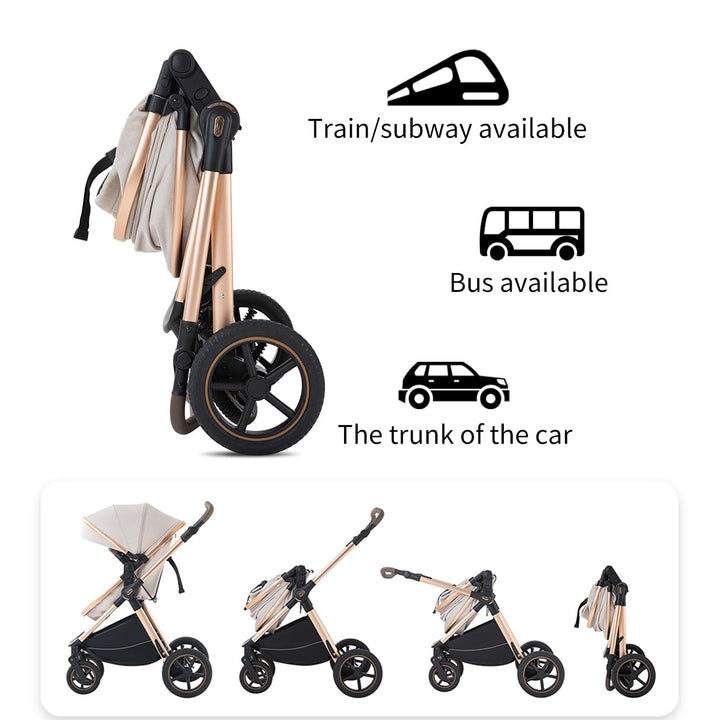 BEBBY Kinderwagen, Standard-Kinderwagen, Kinderwagen 3 in 1,Kinderwagen mit Faltbarem Tragbarem für