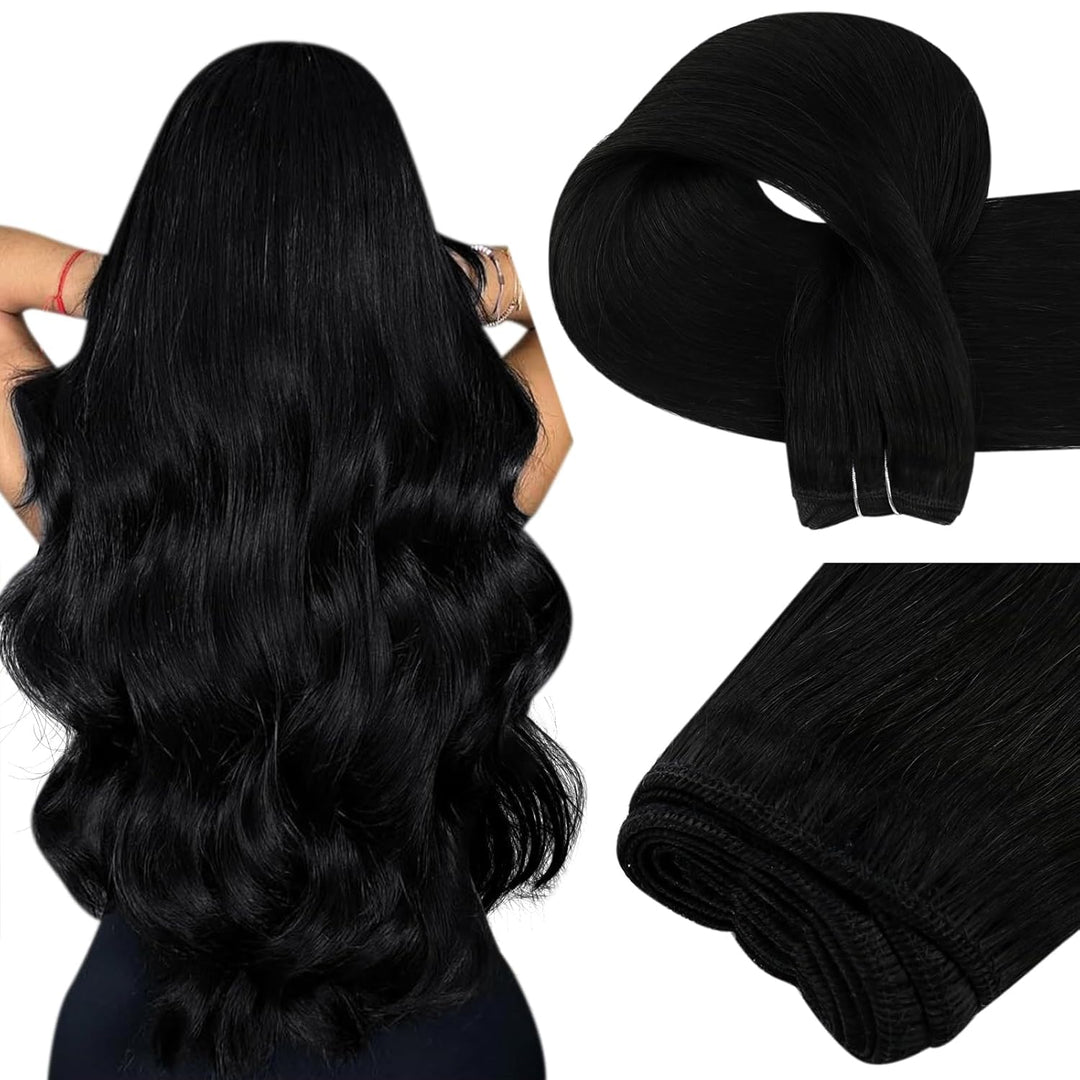Easyouth Tressen Echthaar Extensions Brazilian Echthaar Tressen 22 Zoll Farbe Pechschwarz 100g Sew i