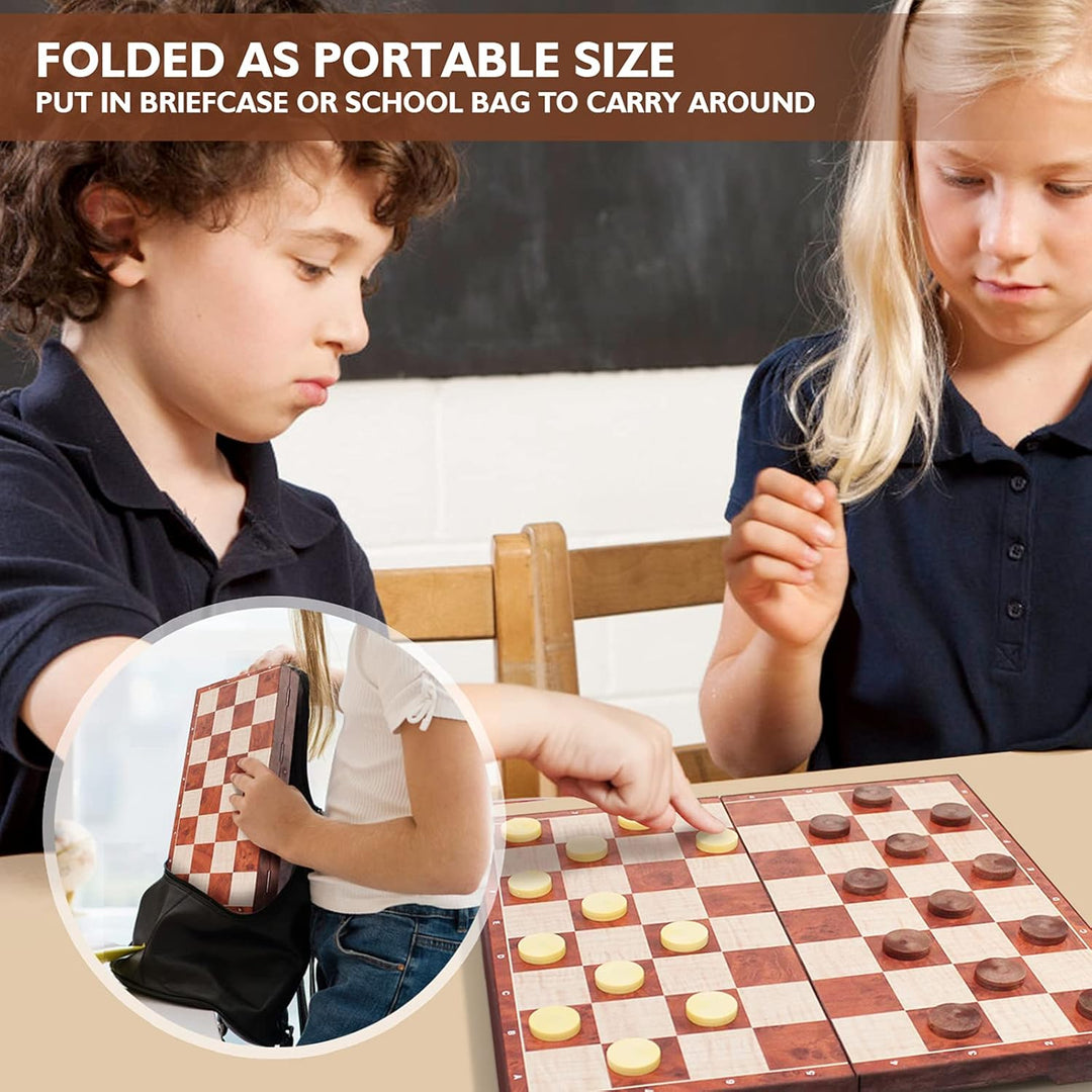 Peradix Schachspiel Magnetisch Dame Spiel 2 in 1, 30x30 cm Einklappbar Schachbrett Schach mit Aufbew
