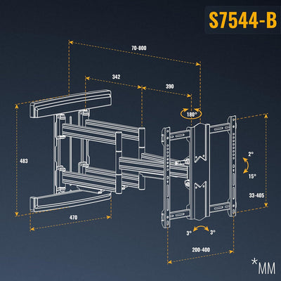 RICOO TV Wandhalterung Fernseher Schwenkbar Neigbar für 55-95 Zoll, Universal TV Halterung S7544-B,