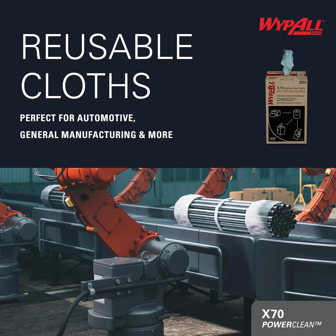WypAll X70 Power Clean Reinigungstücher für mittelschwere Reinigungsaufgaben 8251 – 2-in-1 Midi-Roll