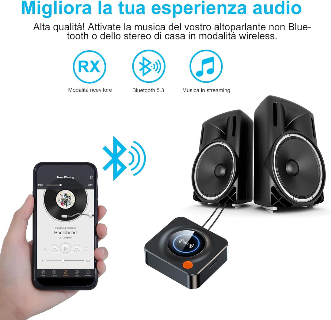 eppfun Bluetooth 5.3 Audio Adapter, Bluetooth Empfänger für Stereoanlage mit 3.5mm AUX Klinke & Cinc