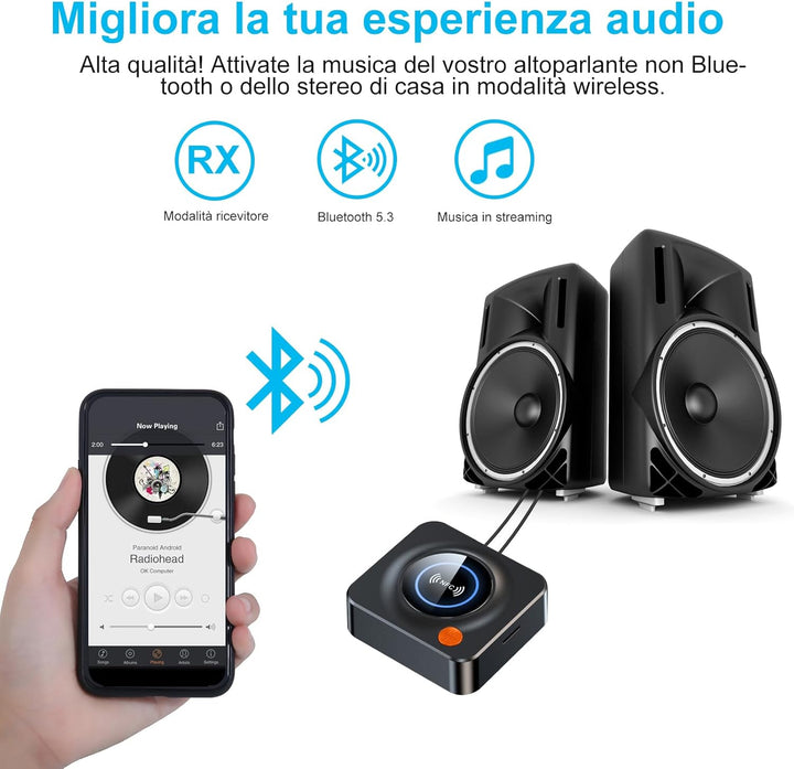 eppfun Bluetooth 5.3 Audio Adapter, Bluetooth Empfänger für Stereoanlage mit 3.5mm AUX Klinke & Cinc