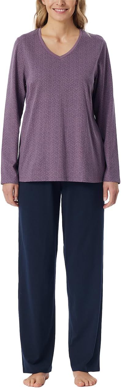 Schiesser Damen Schlafanzug lang Baumwolle - Nightwear 36 Malve_181986, 36 Malve_181986