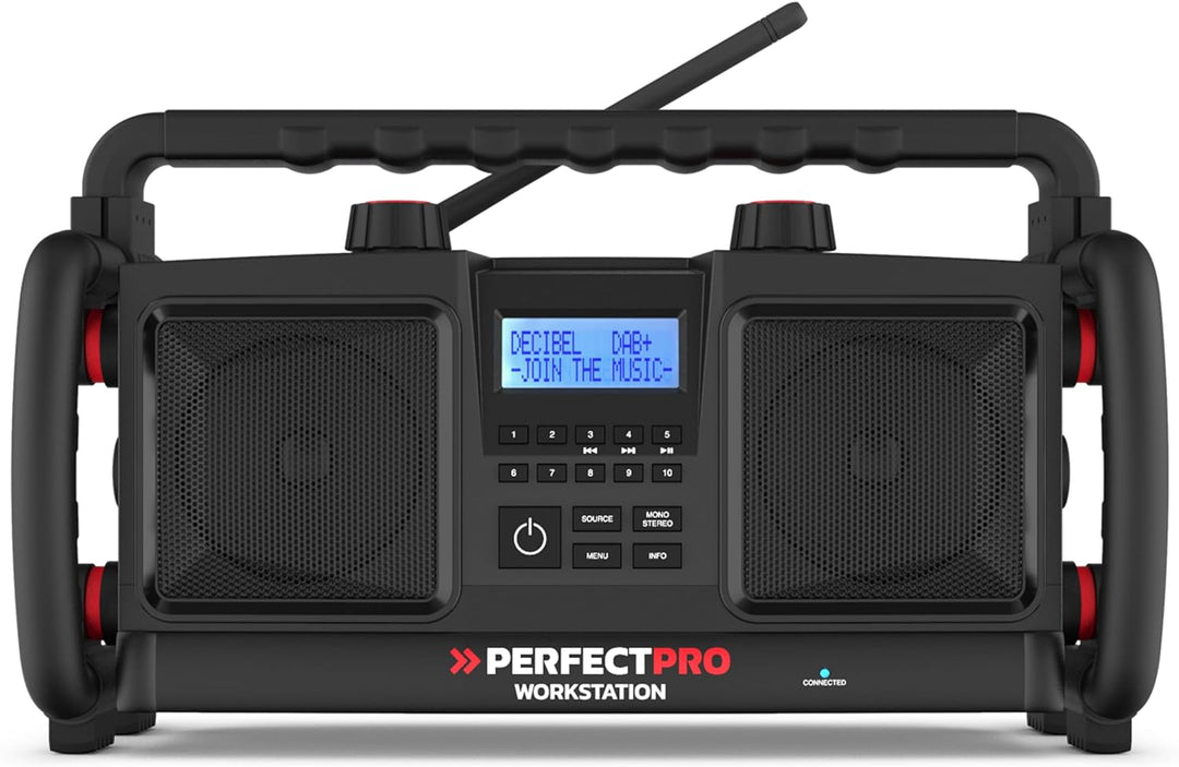 PerfectPro Baustellenradio Workstation, DAB+, Bluetooth und UKW-Empfang, Radio mit AUX und USB-Einga