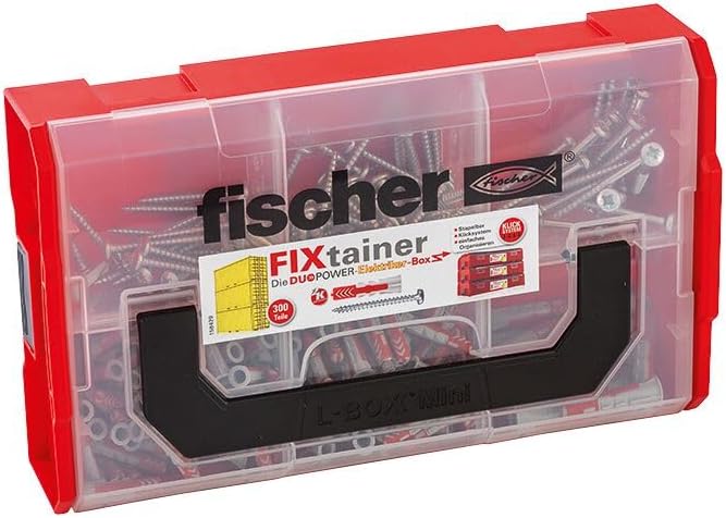 fischer FIXtainer DUOPOWER Elektriker-Box, Dübelbox mit 220 Dübeln & passenden Schrauben (200 Stk. 6