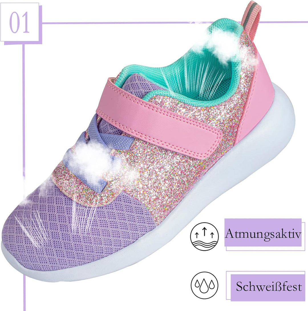 Mädchen Schuhe Kinder Turnschuhe Glitzer Sportschuhe Laufschuhe Hallenschuhe Sneakers Klettverschlus