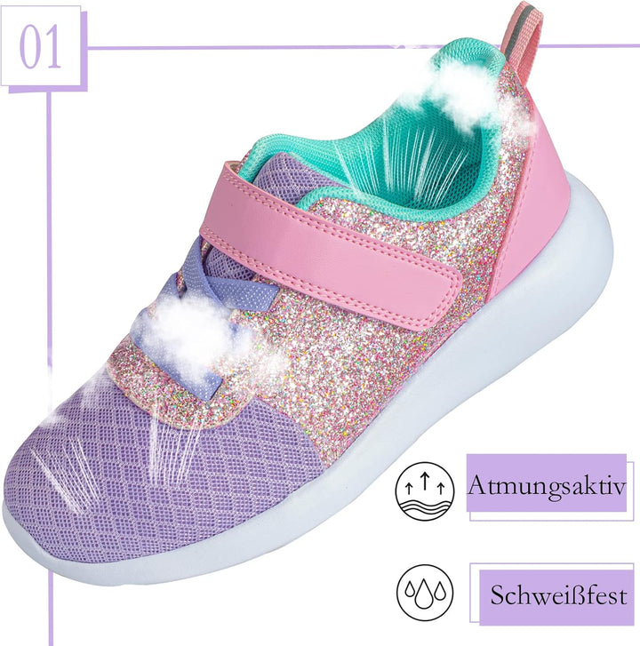 Mädchen Schuhe Kinder Turnschuhe Glitzer Sportschuhe Laufschuhe Hallenschuhe Sneakers Klettverschlus