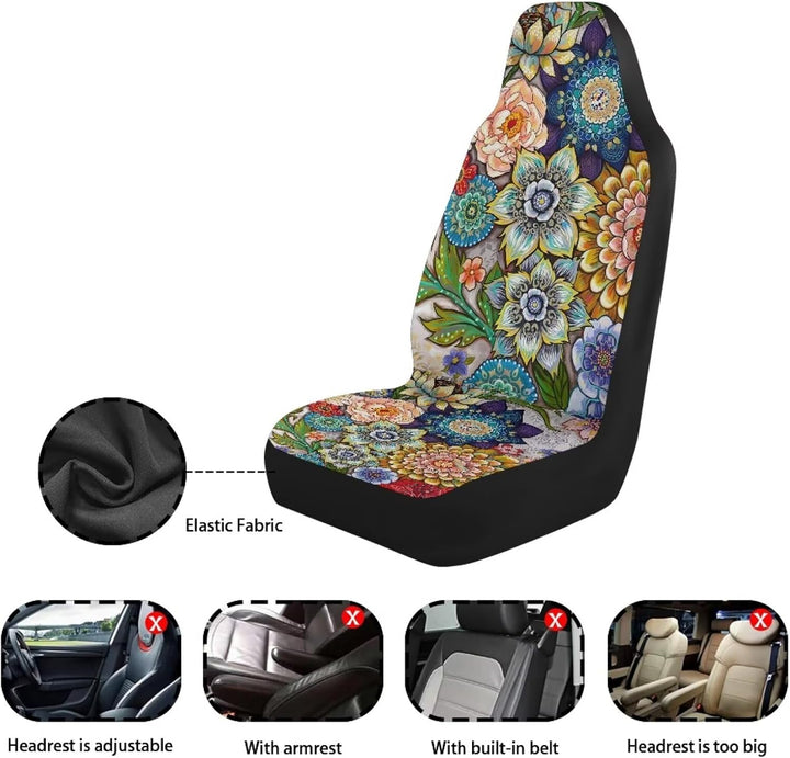 TOADDMOS farbenfroher Boho-Blumenmuster Autositzbezüge für Damen,universeller Schutz für Vordersitze