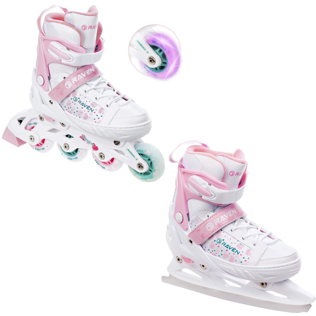 Raven Verstellbare 2in1 Inlineskates-Schlittschuhe ROSI mit LED Leuchtrad - Kugellager Abec7 - Doubl