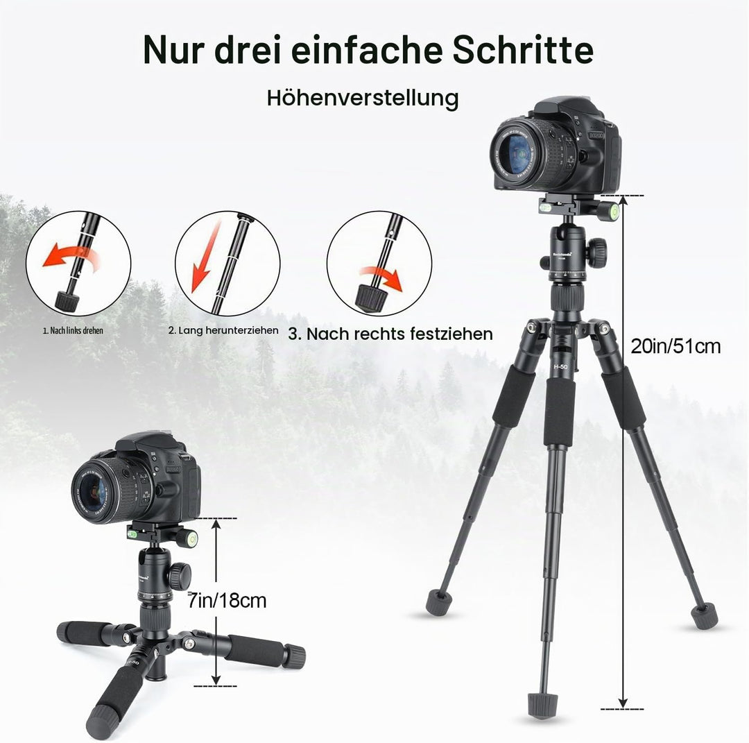 Koolehaoda Mini Stativ für Kamera 20"/51cm Tragbares Desktop Stativ Reisestativ Tischstativ Aluminiu