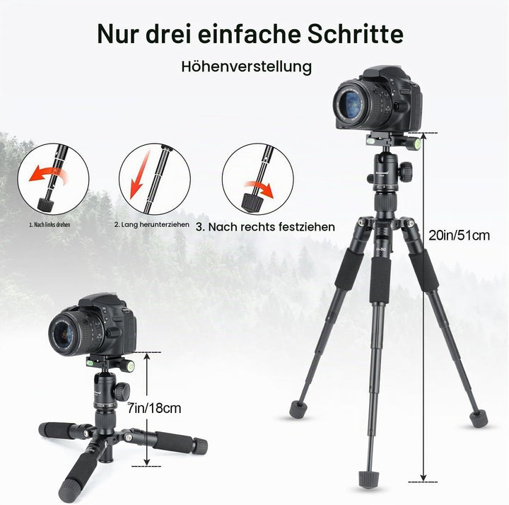 Koolehaoda Mini Stativ für Kamera 20"/51cm Tragbares Desktop Stativ Reisestativ Tischstativ Aluminiu