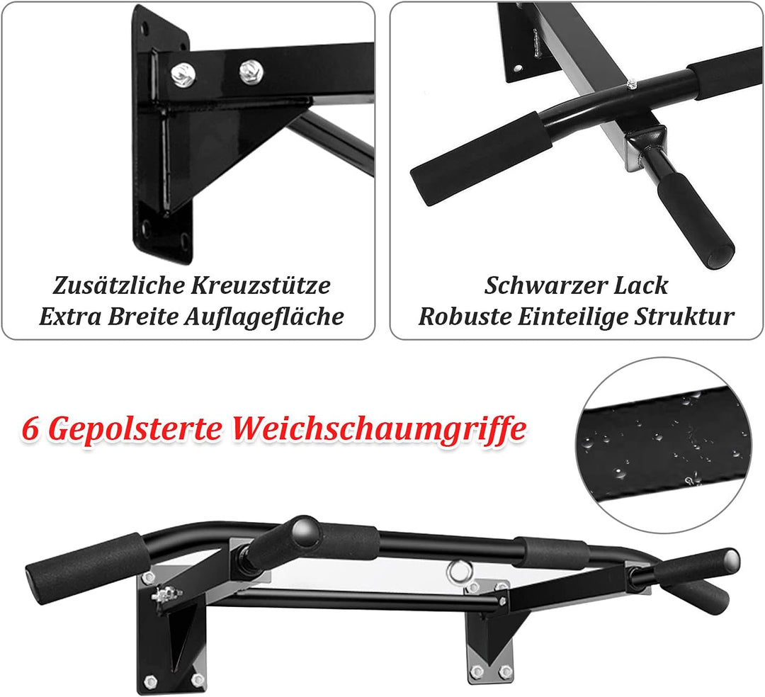 Trintion Klimmzugstange Wandmontage Pull Up Bar inkl. Zubehör Dip Station für Kraftsport Homegym Wan