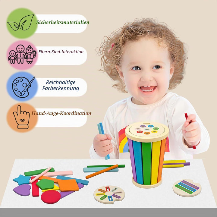 Montessori Spielzeug ab 1 Jahr, 3-in-1 Montessori Spielzeug ab 1 2 3, Holz Farbe Form Sortierspielze