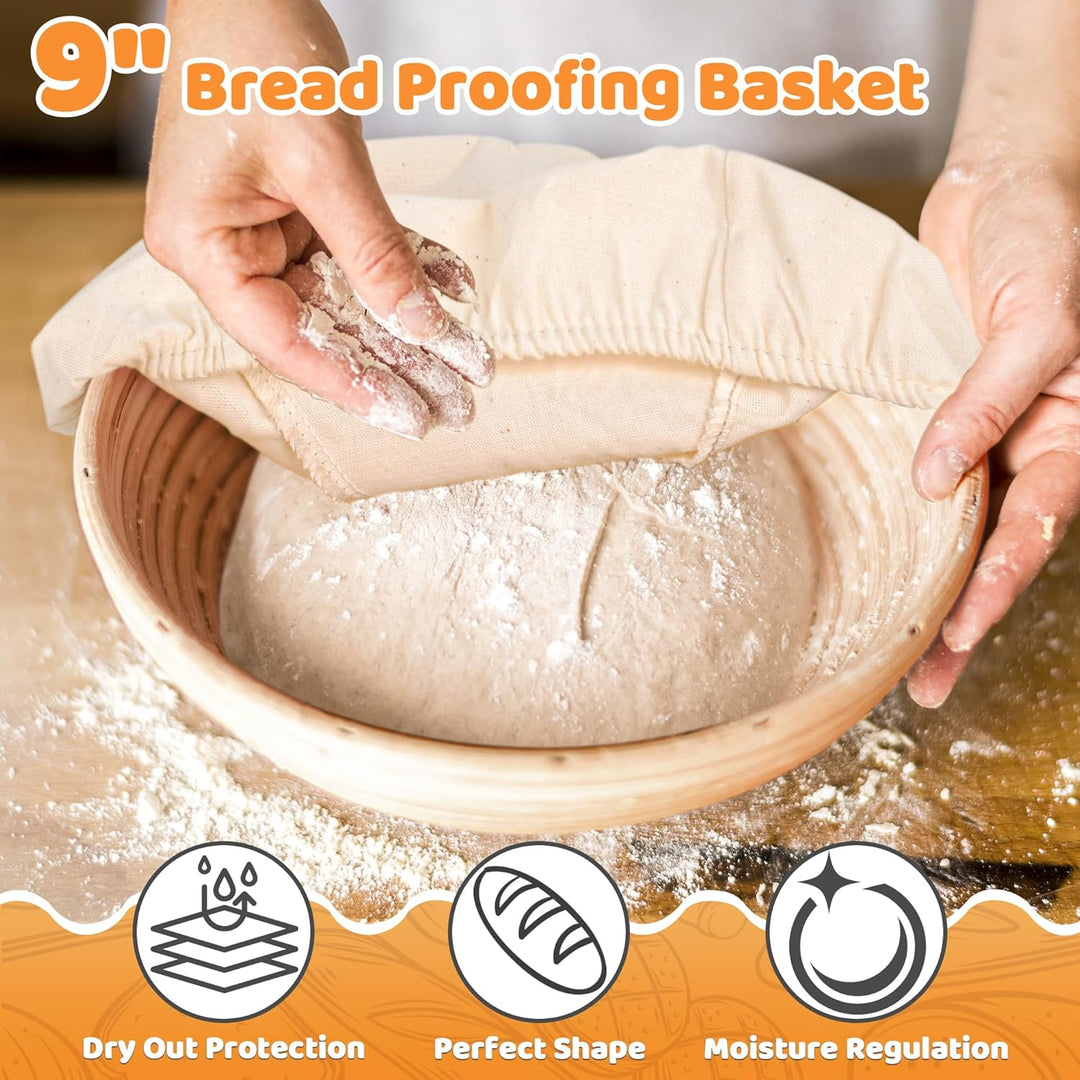 W&H Gusseisen Topf Brot Backen, 26cm Brotbackform mit Deckel Inkl Gärkorb und Teigschaber,5L Vorgewü