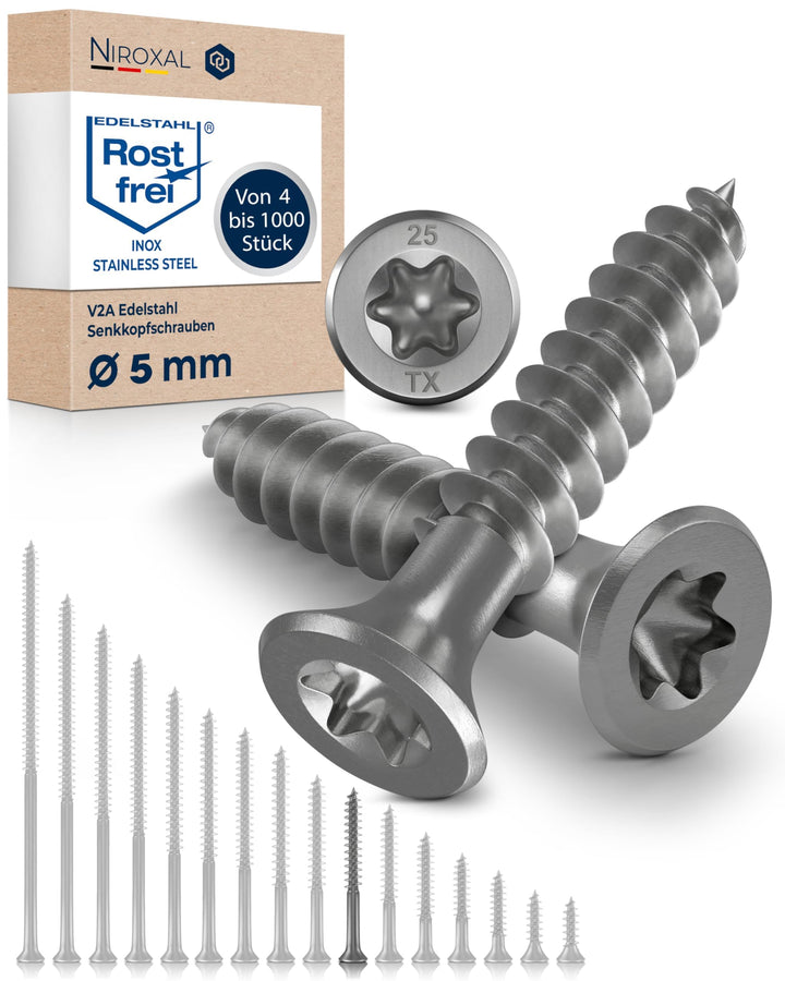 Schrauben Torx Edelstahlschrauben 5x45 Edelstahl V2A rostfrei Spanplattenschrauben für Holz Teilgewi