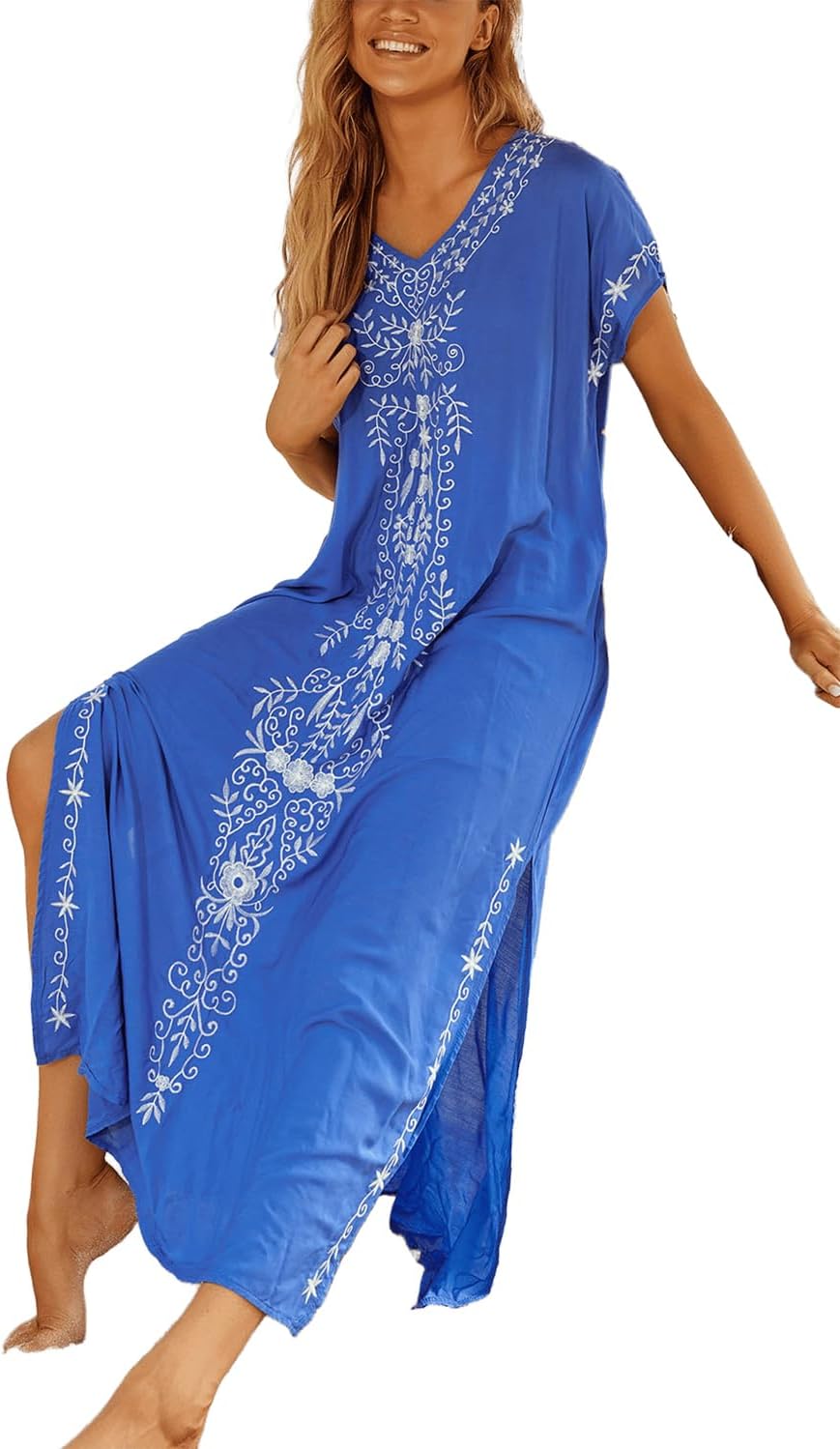 Langes Kaftan Maxi Bohemian Kleid für Damen Strand Vertuschungs Robe Übergrösse Loungewear Einheitsg