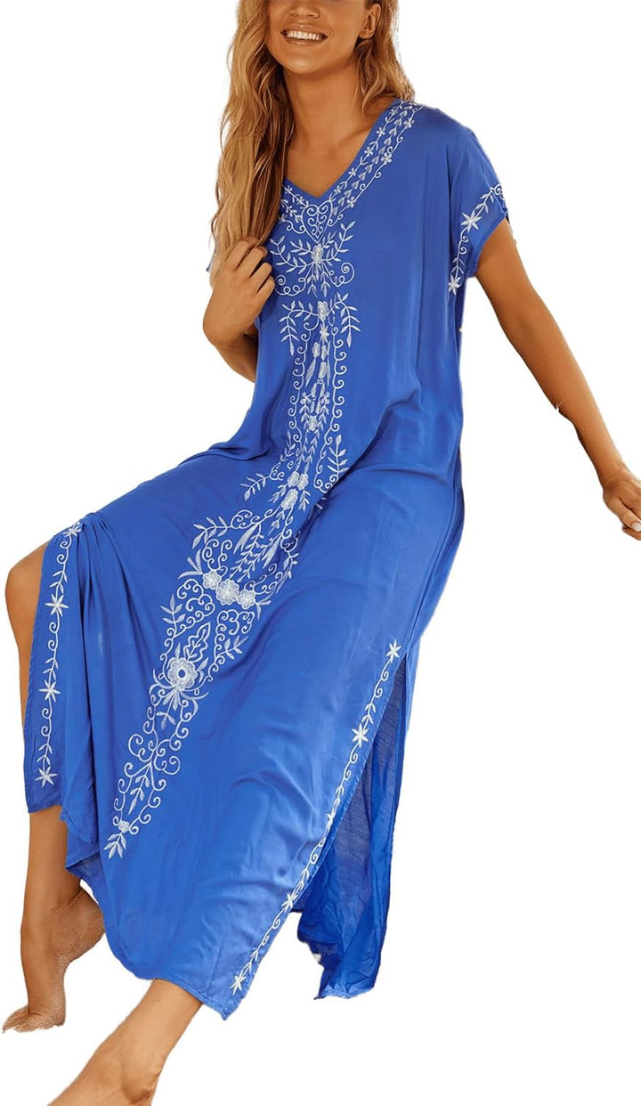 Langes Kaftan Maxi Bohemian Kleid für Damen Strand Vertuschungs Robe Übergrösse Loungewear Einheitsg