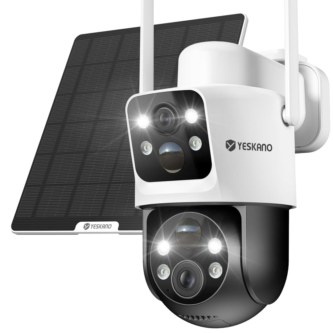 YESKANO 6MP Überwachungskamera Aussen Solar,360° PTZ Kamera Überwachung mit Dual-Objektiv,2K Kabello