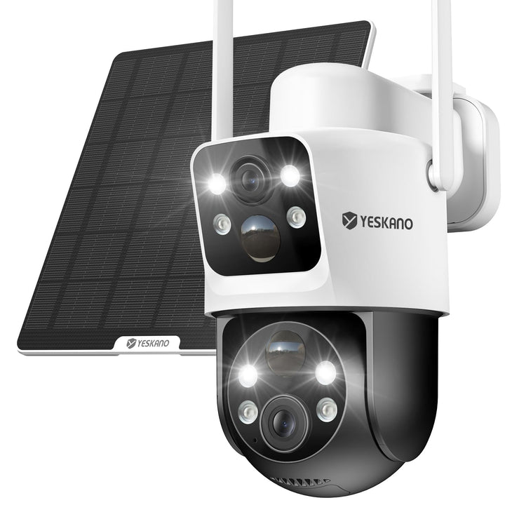 YESKANO 6MP Überwachungskamera Aussen Solar,360° PTZ Kamera Überwachung mit Dual-Objektiv,2K Kabello